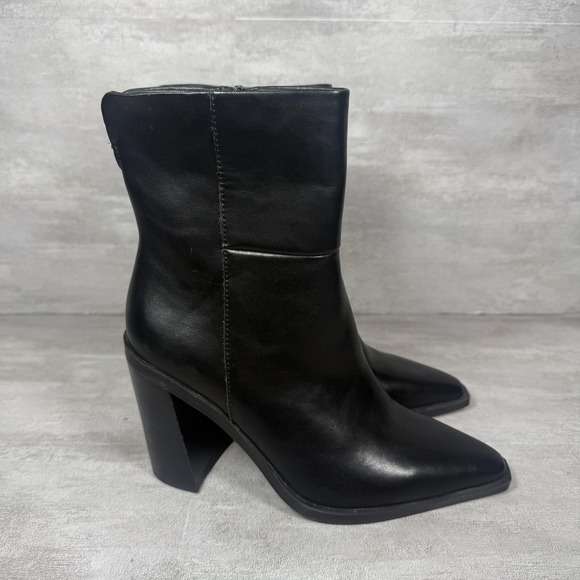 Steve Madden Boots Womens Size 5.5 Black Silvee Leather Block Heel Zip Ankle - Picture 1 of 10